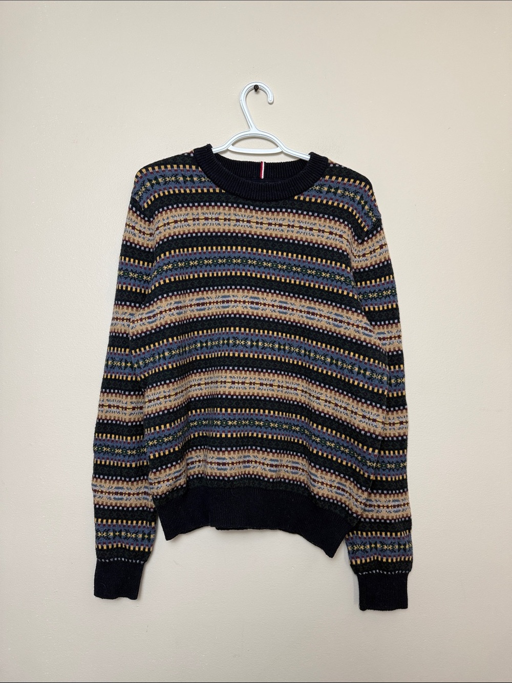 Tommy Hilfiger Black Striped Fair Isle Crewneck Sweater size L